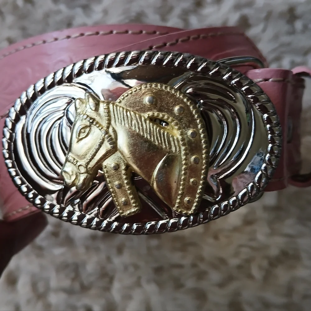 💎 Nocona Belt Co. Child's Belt Pink Leather Gold Horse Buckle